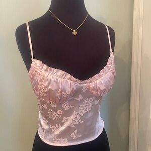 LA Hearts/Pacsun Butterfly Satin Crop Top in Light Pink 🦋🩷